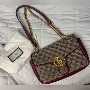 Gucci Marmont Monogram Bag with Gold Accents